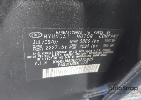 2008 Hyundai Elantra Gls/Se from USA, damaged, VIN KMHDU46D88U275929